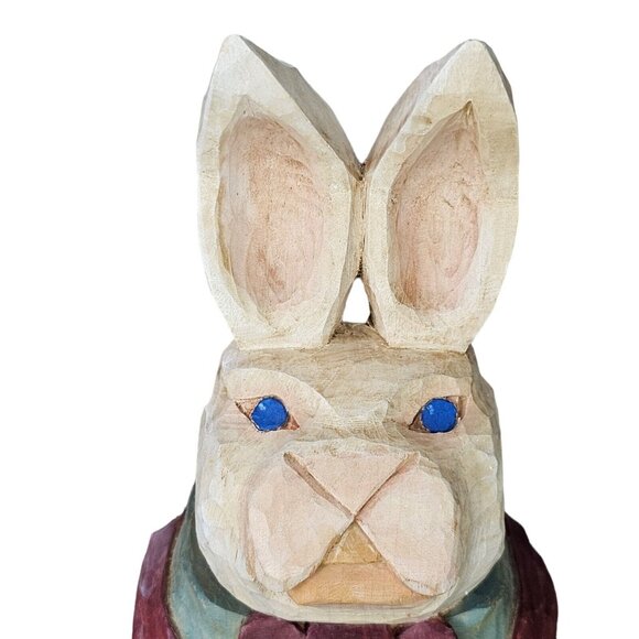 Handcarved Intricate Dressed Bunny Rabbit In Formal Suit Handpainted Signed Rose - Picture 2 of 13